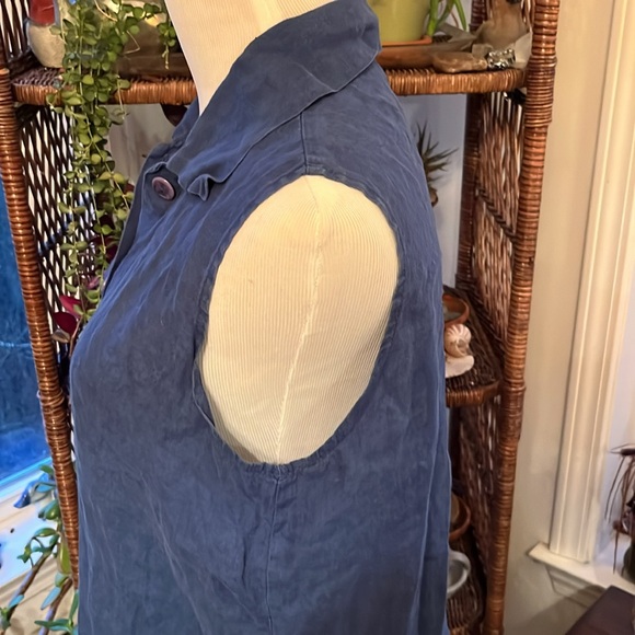 Flax by Jeanne Englehart Womens Small Linen Sleeveless Button Down Blouse Blue - Picture 4 of 10
